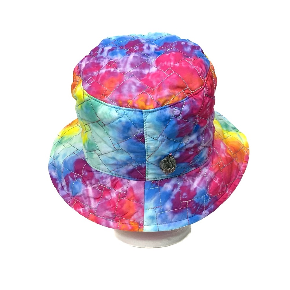 NWT Kurt Geiger Bucket Hat Tie Dye Rainbow Nylon Quilted Beach Hippie O/S - Picture 4 of 11